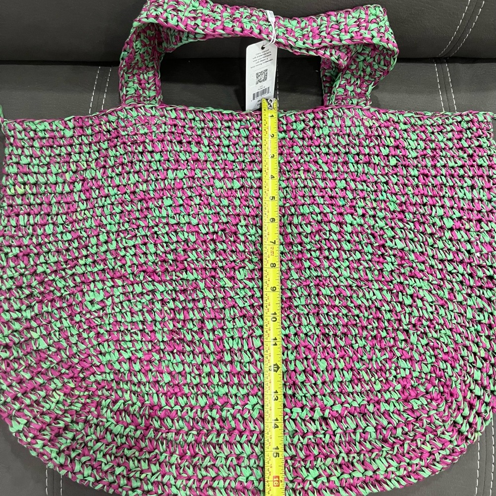 Urban Expressions Pink and Green Woven Tote - Picture 2 of 8